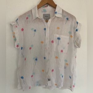 Rails - White Palm Tree Printed Linen Blend Blouse Sz S